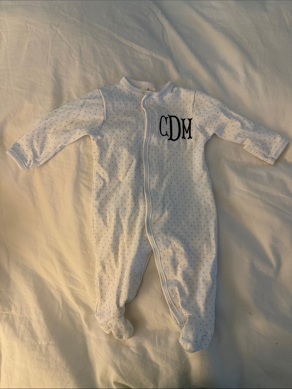 CMD Monogram (cDm) White Polka Dot Footed One-Piece